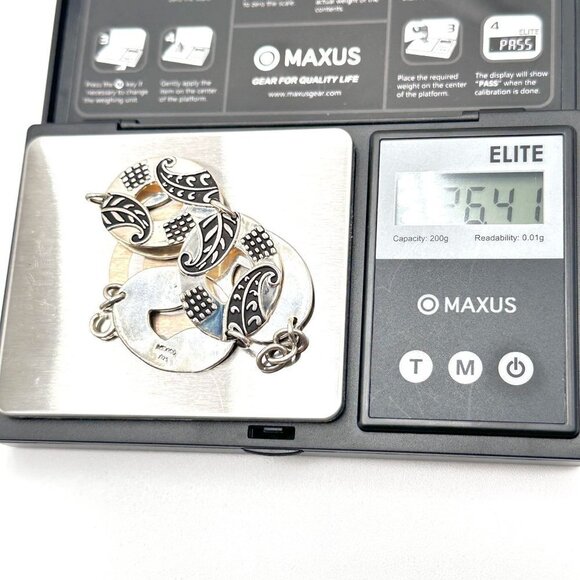 Designer Mexico Sterling Silver Patterned Oval Link 7 Inch Bracelet - Picture 4 of 5